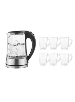 Buy Electric Kettle 1.7L With Royalford Glass Cup Set 1.7 L 2000.0 W S7098-B164 Clear/Black in UAE