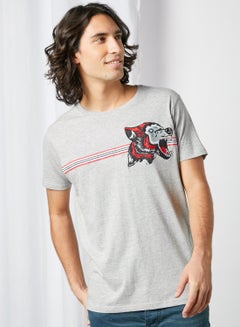 Buy Wolf Badge Crew Neck T-Shirt Grey Marl in Saudi Arabia