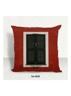 Buy Window Design Leather Cushion Pillow 40cm Red Black Red/Black 40 x 40cm in Egypt