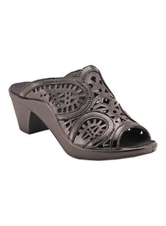 Buy 117-306 Laser Cut Peep Toe Mules Black in UAE