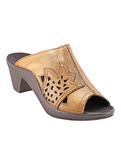 Buy 117-302 Laser Cut Peep Toe Mules Gold in UAE