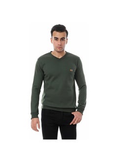 Buy Solid Regular V-Neck Sweatshirt Olive in Egypt