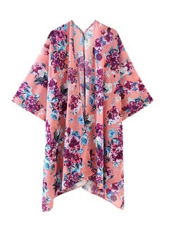 Buy Floral Printed Cover Up Peach/Purple/Blue in UAE