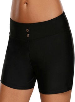 Buy Solid High Waist Swim Shorts Black in Saudi Arabia