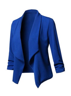 Buy Solid Asymmetrical Open Front Blazer Royal Blue in UAE