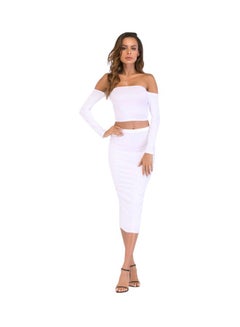 Buy Lace Up Backless Crop Top With Pencil Skirt Set White in Saudi Arabia