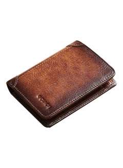 Buy Portable Business Men Faux Leather Bifold Short Wallet Card Cash Holder Purse Brown in Saudi Arabia