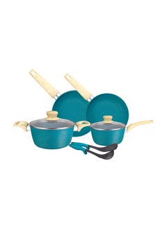 Buy 8 Piece Premium Granite Coated Aluminium Cookware Set Dark Teal in UAE