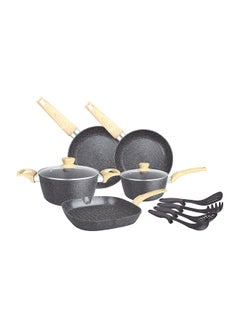 Buy 11 Piece Premium Granite Coated Aluminium Cookware Set Grey in UAE