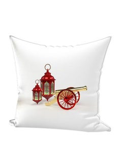 Buy Ramadan Lantern Printed Decorative Throw Pillow White/Red/Gold 40x40cm in UAE
