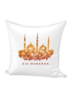 Buy Eid Mubarak Mosque Printed Throw Pillow White/Yellow/Red 40x40cm in UAE