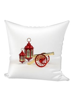 Buy Decorative Ramadan Lantern Printed Throw Pillow White/Red/Beige 45x45cm in UAE