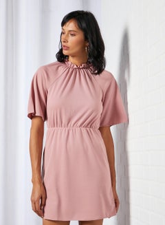 Buy Cinched Flutter Sleeve Dress Dusty Rose in Saudi Arabia