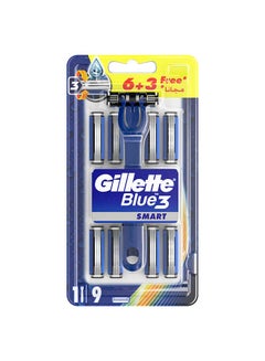 Buy Pack Of 9 Blue 3 Smart Razor Blade Refills Silver in UAE