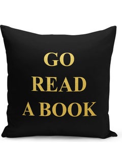 Buy Read A Book Printed Decorative Pillow Black/Gold 40x40cm in Saudi Arabia