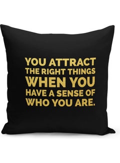 Buy Attract Right Things Printed Decorative Pillow Black/Gold 40x40cm in Saudi Arabia