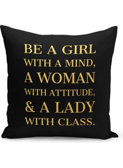 Buy Inspirational Quote Words Printed Decorative Pillow Black/Gold 40x40cm in Saudi Arabia