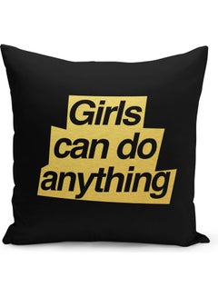 Buy Girls Can Do Anything Quote Printed Decorative Pillow Black/Gold 40x40cm in Saudi Arabia