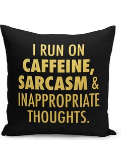 Buy I Run On Caffeine Design With Metallic Gold Foil Print Funny Coffee Quote Decorative Pillow Black/Yellow 40 x 40cm in Saudi Arabia