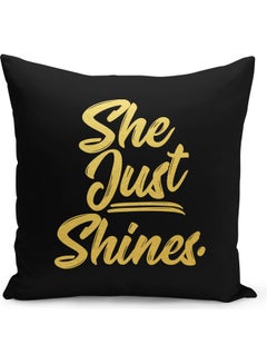 Buy She Just Shines Printed Decorative Pillow Black/Yellow 40 x 40cm in Saudi Arabia