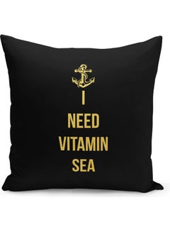 Buy I Need Vitamin Sea Quote Printed Decorative Throw Pillow Black/Yellow 40 x 40cm in Saudi Arabia