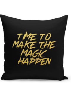 Buy Time To Make The Magic Happen Printed Decorative Throw Pillow Black/Yellow 40 x 40cm in Saudi Arabia