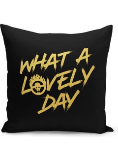 Buy What A Lovely Day Printed Throw Pillow Black/Yellow 40 x 40cm in Saudi Arabia