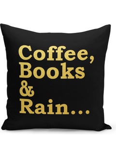 Buy Coffee Books Printed Decorative Pillow Black/Gold 40x40cm in UAE
