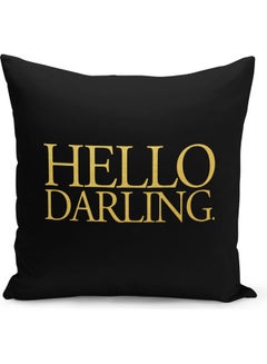 Buy Hello Darling Printed Decorative Pillow Black/Gold 40x40cm in Saudi Arabia