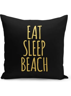 Buy Beach Lover Printed Decorative Pillow Black/Gold 40x40cm in Saudi Arabia