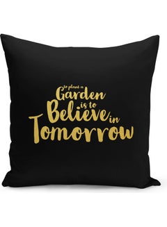 Buy Believe In Tomorrow Quote Printed Decorative Pillow Black/Gold 40x40cm in Saudi Arabia