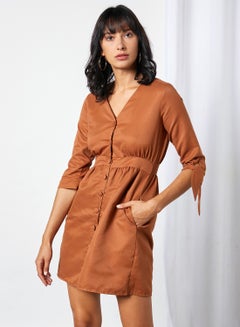 اشتري Tie Sleeve Button Dress brown في السعودية