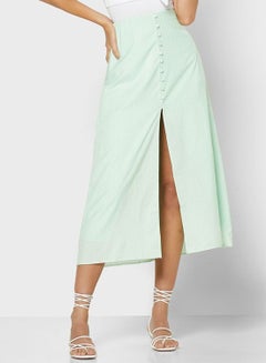 اشتري Button Front Midi Skirt in Mint أخضر في السعودية