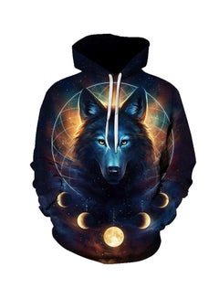 Buy Wolf Printed Hoodie Blue/Yellow/Black in Saudi Arabia