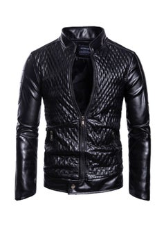 Buy Textured Biker Jacket Black in UAE
