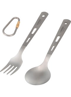 Buy 2-Piece Titanium Tableware Camping Fork Spoon Ultra Light Outdoor Cutlery Set 18.0x5.0x2.0cm in Saudi Arabia