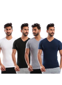 Buy 4-Piece Cotton Undershirts Set Multicolour in Egypt