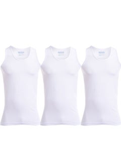 Buy 3-Piece Cotton Sleeveless Undershirt Set White in Egypt