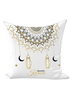 Buy Ramadan Lantern Printed Throw Pillow White/Gold/Black 50x70cm in UAE
