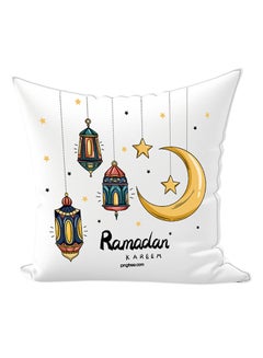 Buy Ramadan lantern Printed Throw Pillow White/Blue/Yellow 30x50cm in UAE