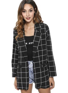 Buy Checked Blazer With Front Pocket Black/White in UAE