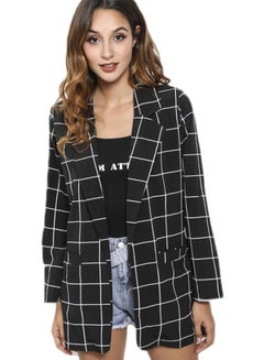 Buy Checked Blazer With Front Pocket Black/White in UAE