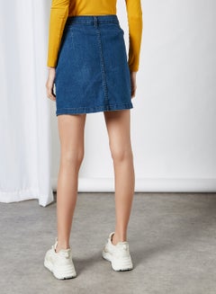 Buy Buttoned Denim Mini Skirt Blue in Saudi Arabia