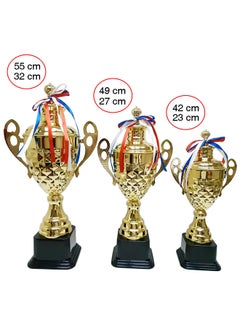 Buy 3-Piece Electroplating Decoration Trophy Set Gold 55cm in UAE