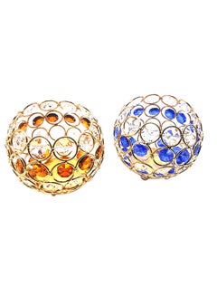 Buy Pack Of 2 Crystal Round Hanging Candle Holder Gold/Blue/Orange 9x7cm in UAE