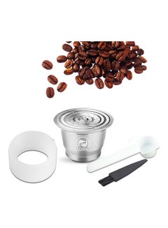 اشتري Compatible With Nespresso Stainless Steel Coffee Capsule Reusable Refillable Coffee Capsule Cup Filter with Brush Spoon Powder-press Ring Silver 11*5.5*5.5cm في السعودية