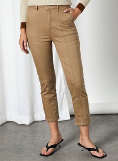 Buy Stitch Detailed Slim Jeans Camel in UAE