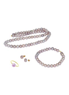 Buy 5-Piece 18 Karat Gold Pearl Strand Jewellery Set in UAE