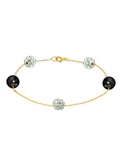 Buy 18 Karat Gold Built-In Crystal Ball And Pearl Bracelet in UAE