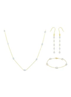 Buy 4-Piece 10 Karat Gold Pearls Jewellery Set in UAE